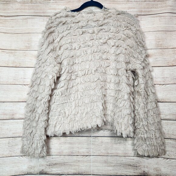 ASTR The Label Short Shaggy Loop Knit Cardigan Beige Sweater Size M Wool Blend - Picture 10 of 15